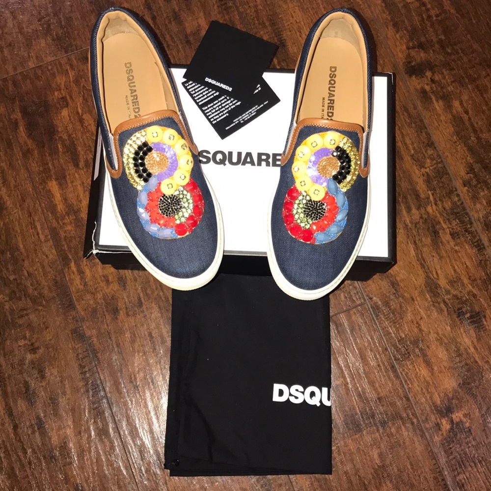 Dsquared2 denim sneakers leather trim US 8.5/9